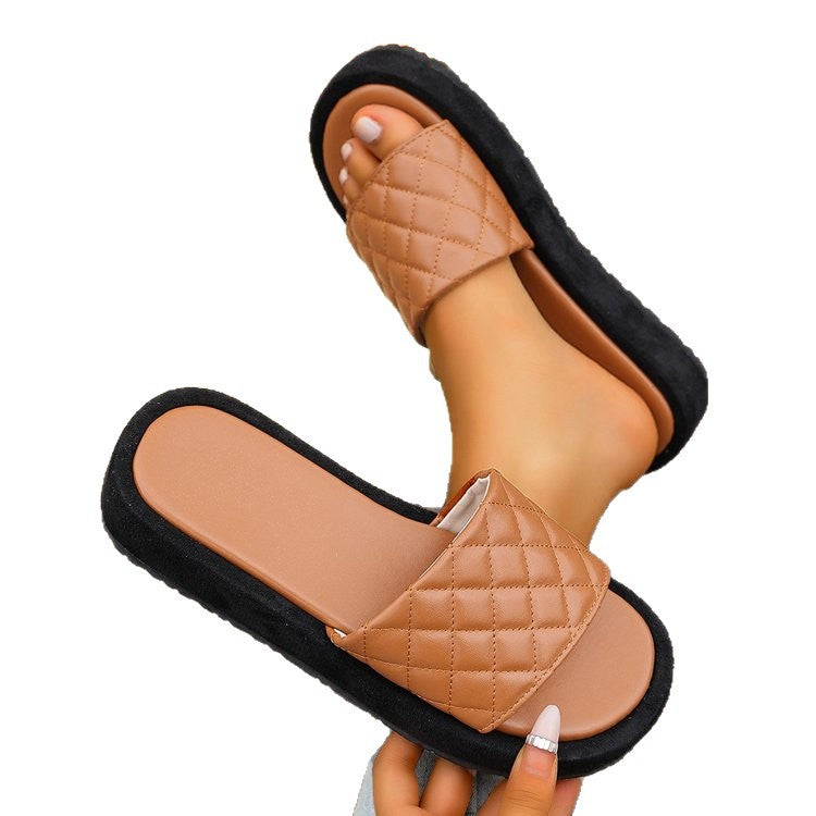 new arrivalplus sizethick sole sandals and slippers one-shaped slip-on plaidexportcasualsummeroutwear slippers wholesale
