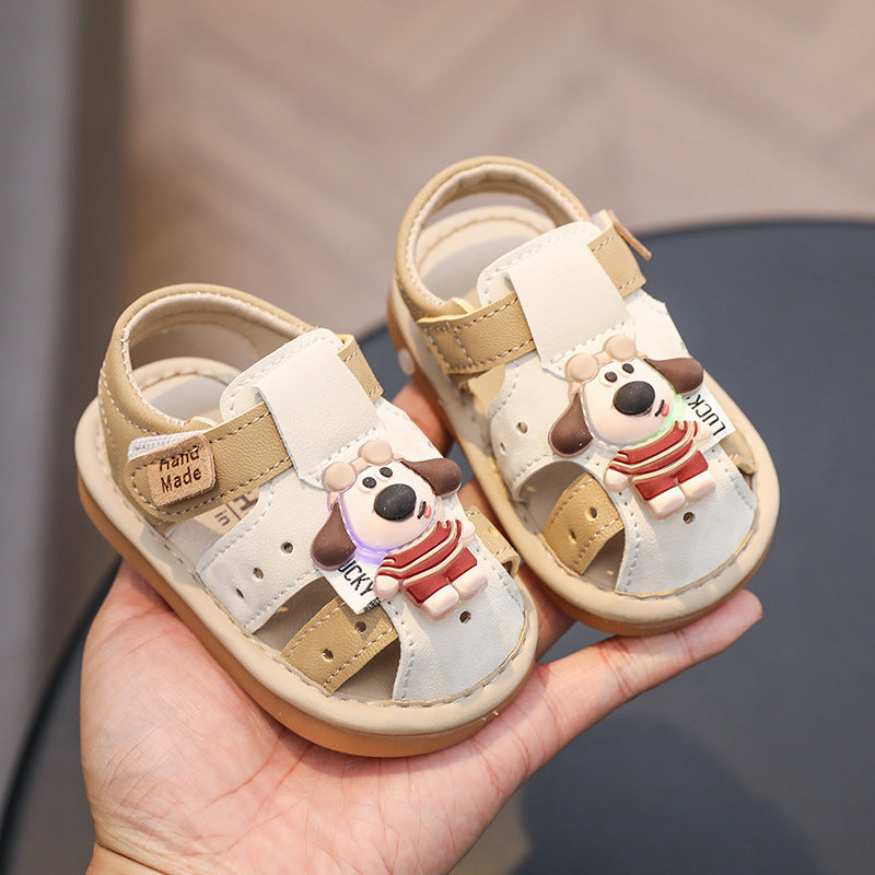 Baby boys' soft-soled summer cartoon breathable sandals, girls' beach shoes, 0-2 years old infant and toddler baby girls' light-up squeaky sandals 1