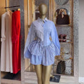 European and american cross-border women's fashion:  summer new arrival - chic and elegant lapel button-down irregular long sleeve shirt dress