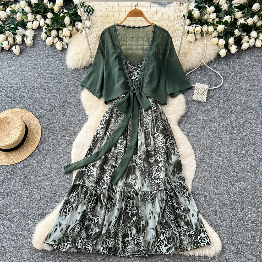 spring new korean style elegant flowing ribbon floral dress women's two-piece set - effortless chic, fashionable workwear