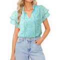 Amazon eleganceelegant short-sleeved topssummernew arrivalv neckruffle sleeve chiffon floralshirt