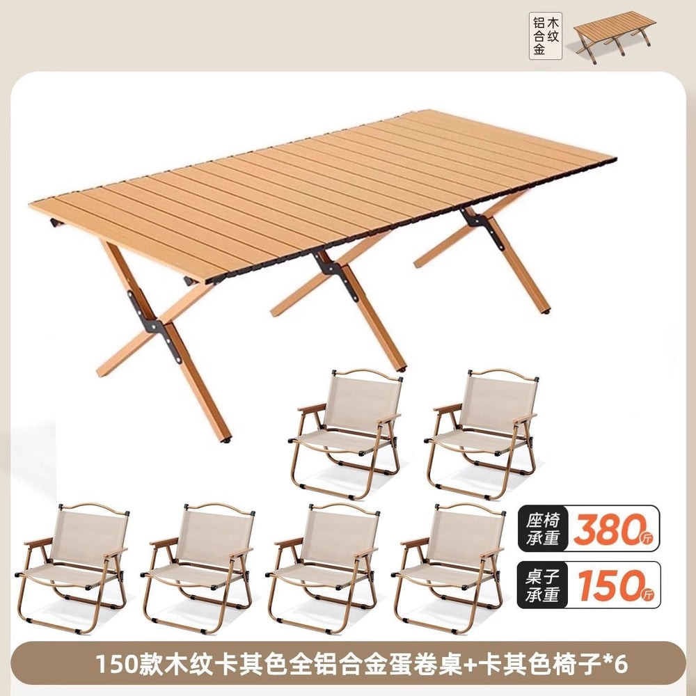 Outdoor folding table egg roll table and chair set portable table beach camping table and chair picnic dining table folding chair no