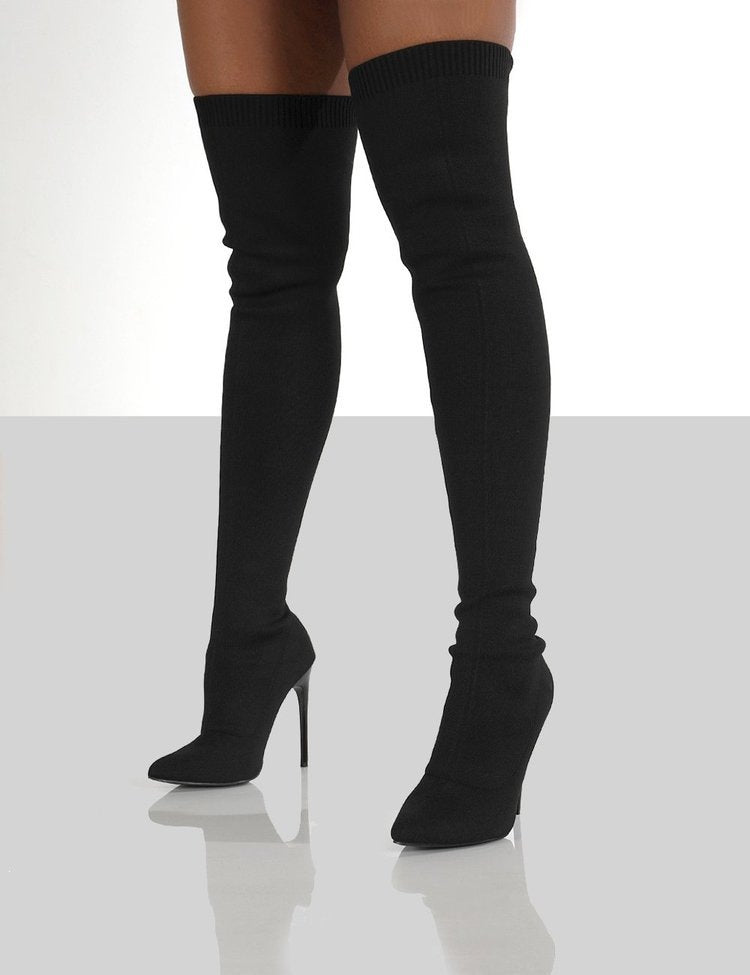 2026 spring new arrival: plus size women's boots - stretch boots, retro stiletto high heels, knitted over-the-knee boots