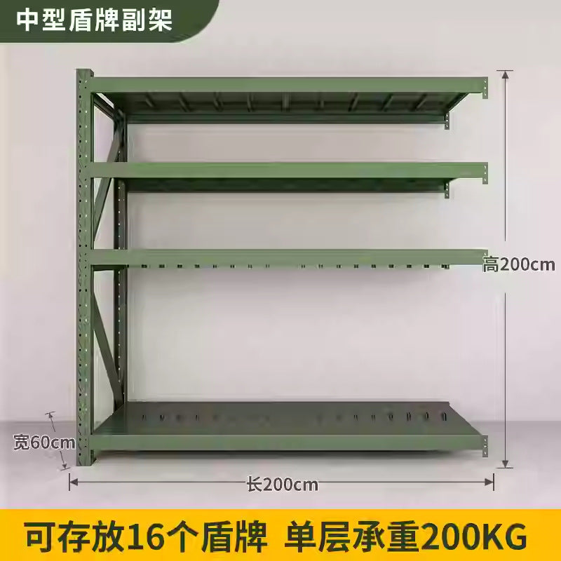 Army green shield, shovel, iron pick, material, barracks, security, combat readiness, warehouse, armed forces equipment, thickened storage shelves
