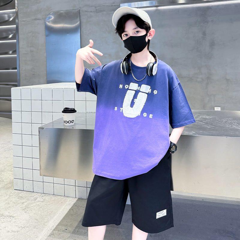 Boys' summer outfit set: new  styles for mid-to-large children - lightweight, short-sleeved, stylish summer clothes for boys, perfect for making a statement