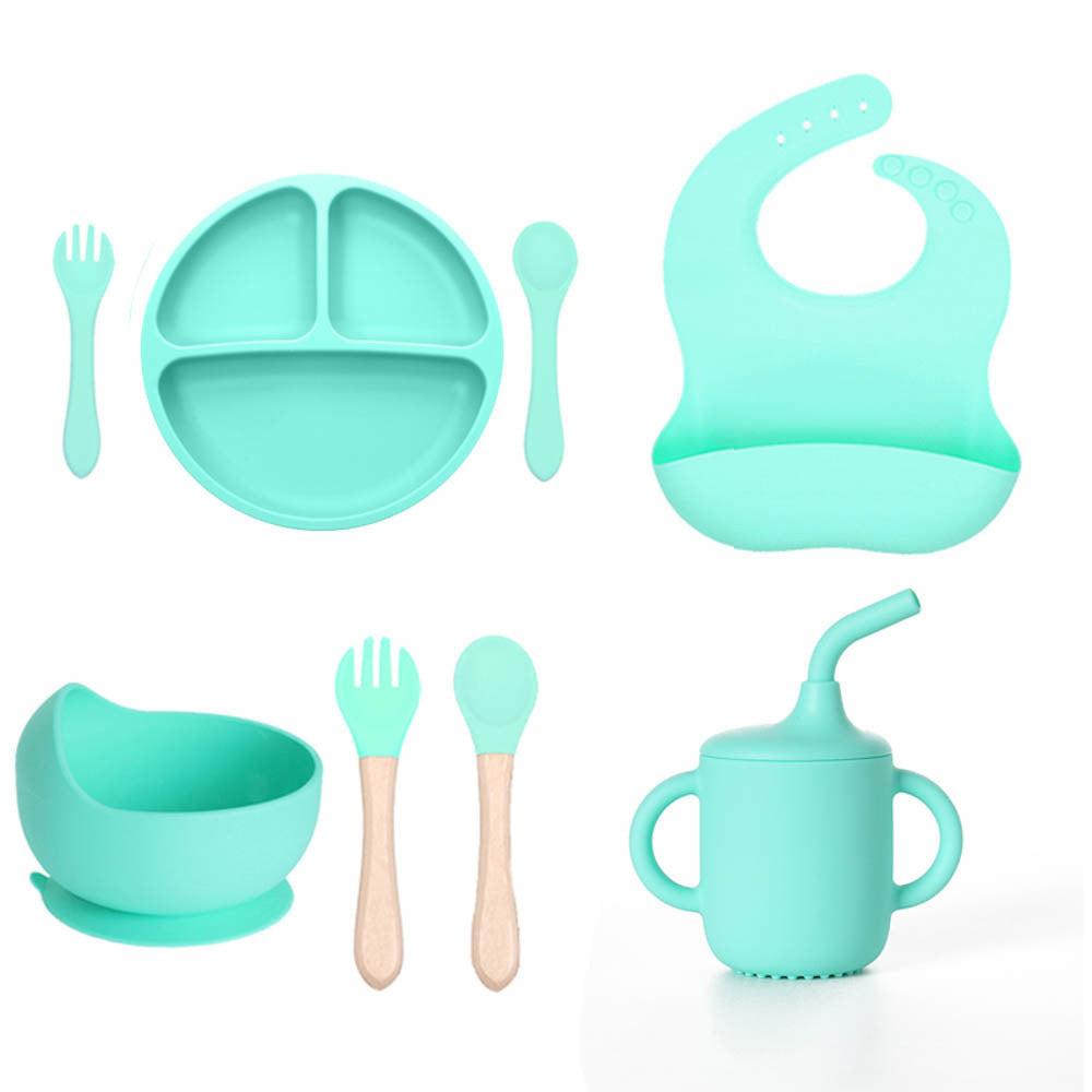 Cross-border children's silicone plate set Baby complementary food grid plate Love plate Maternal and infant feeding tableware set