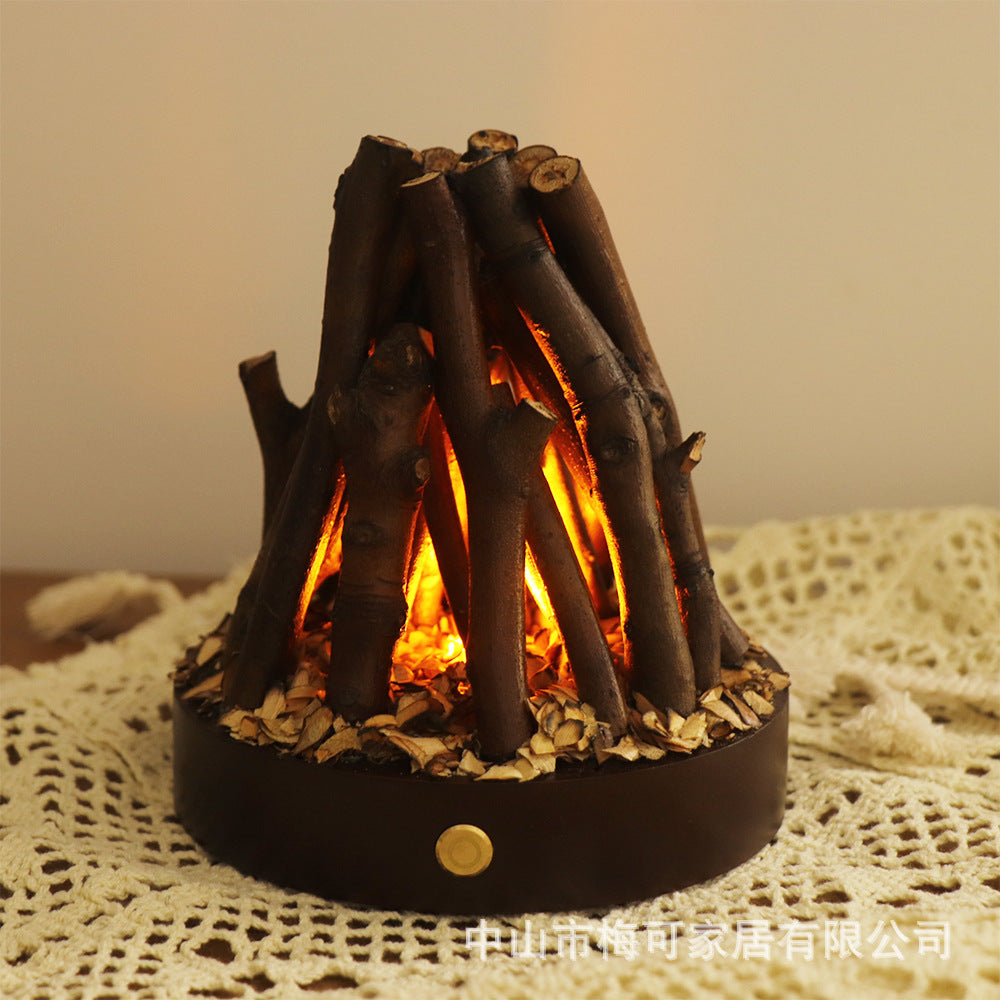 USB charging warm light ambient light white noise desktop ornament solid wood branches bonfire night light gift for friends