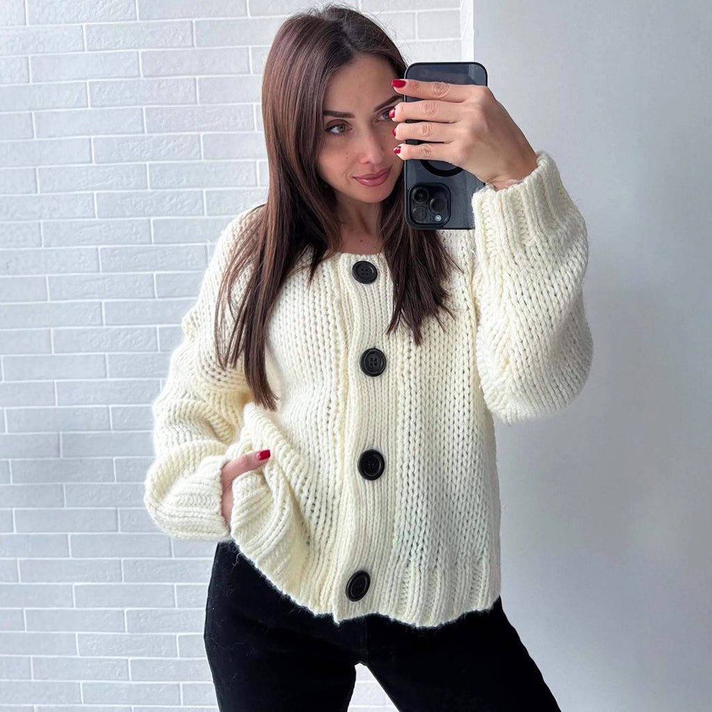 Cross-border Europe, America and 2025 new lazy style round neck single-row button loose fashion casual knitted cardigan wholesale