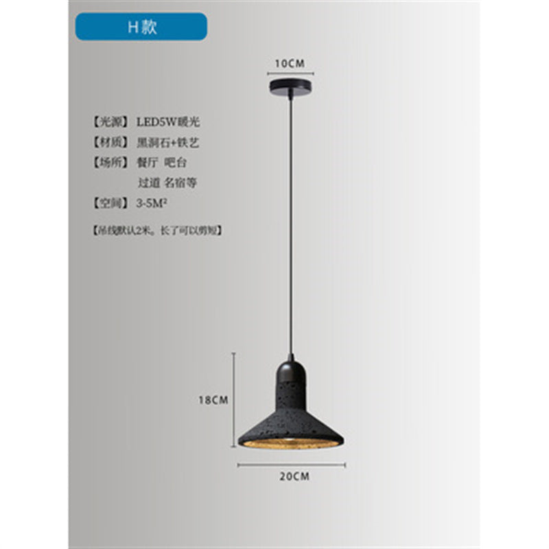 Wabi Sand Wind Minimalist Bedside Small Chandelier Creative Restaurant Bar Designer Black Hole Stone Bedroom Long Line Single Head Chandelier