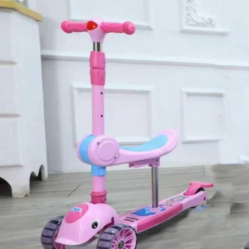 Foldable children's scooter 2-8 years old three-wheeled flash scooter rocking car walker can sit and ride baby car