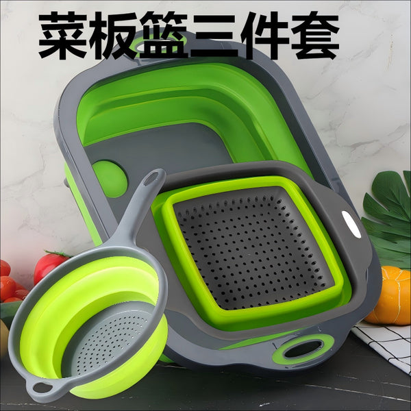 Folding basin set, kitchen drain basket, plastic storage basket, retractable household fruit basket, camping tools cross-border