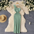 European and american high-end knitted asymmetrical neckline dress - women's summer irregular light luxury slit design - pure desire hot girl maxi dress