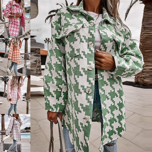 ,  Europe, America, new autumn and winter models, fashionable and loose long-sleeved thousand bird plaid coat