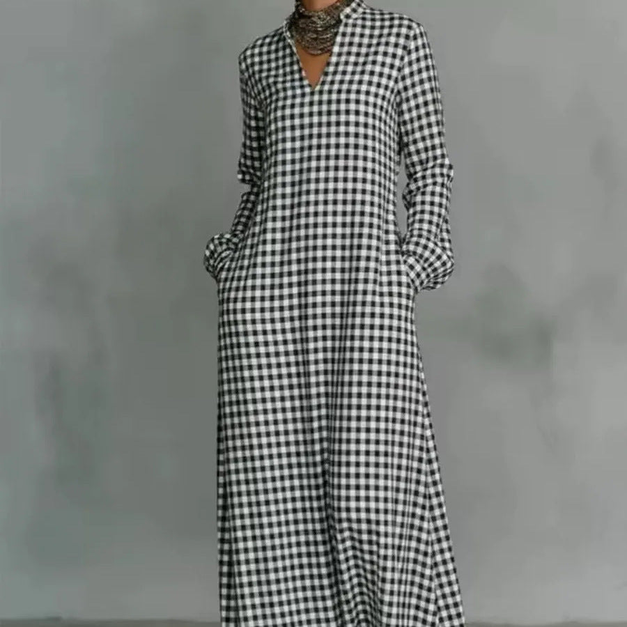 European and american cross-border  independent station y2 fashion women's plaid loose slimming look long knee-length shirt skirt casual