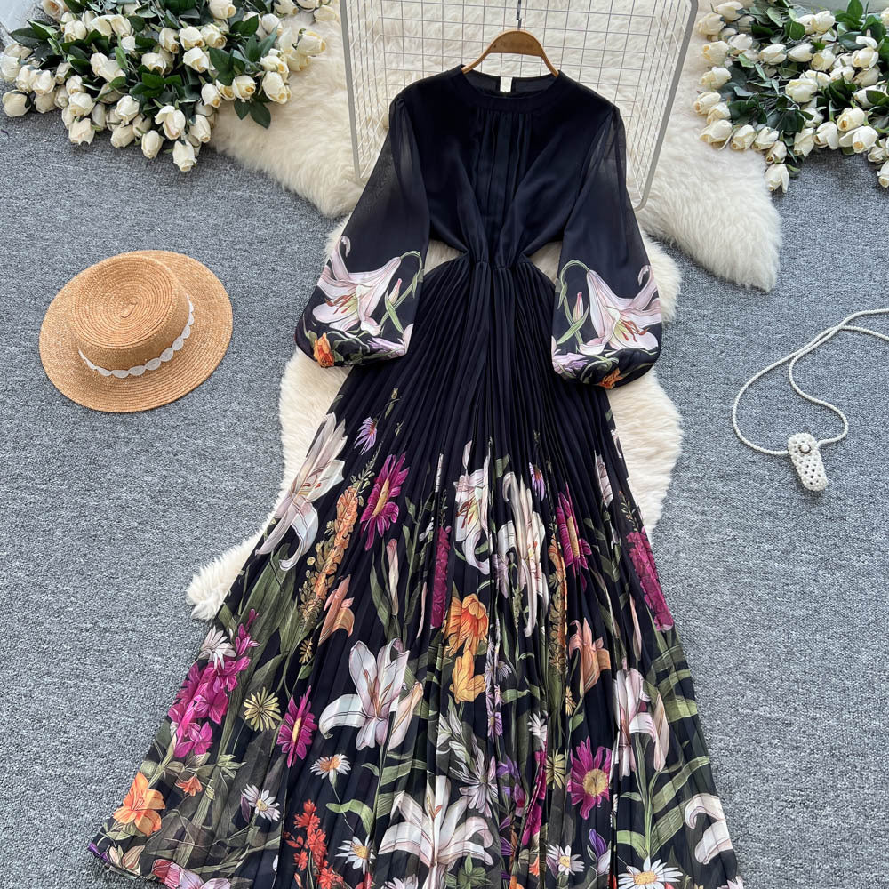 French chic, effortless style: premium printed dress for women - autumn collection. figure-flattering, slimming, and elegant with pleated detailing