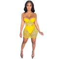 C5176 in-stock summer fashion sexy camisole solid color milk silk mesh see-through bodycon mini skirt two-piece set for women
