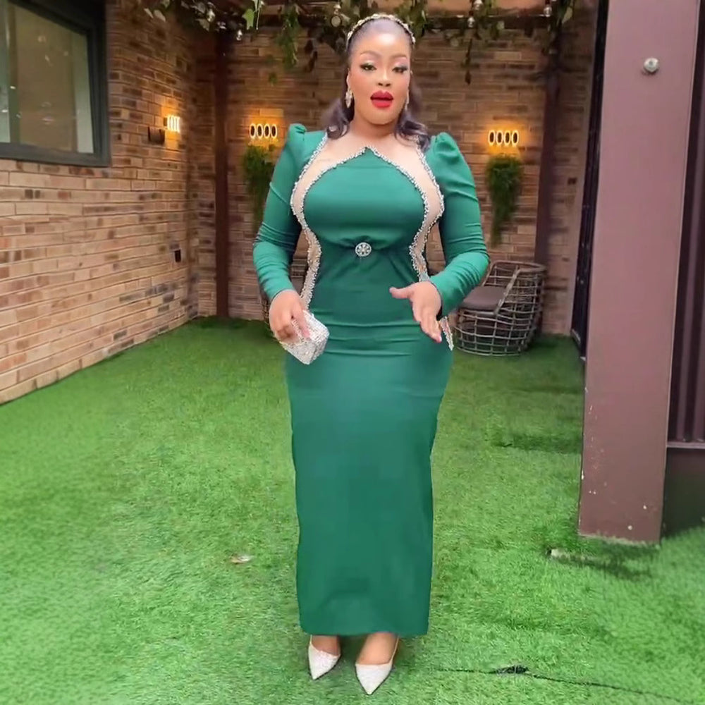 african plus size women's fashion v-neck european and american  sexy maxi dress with color block design