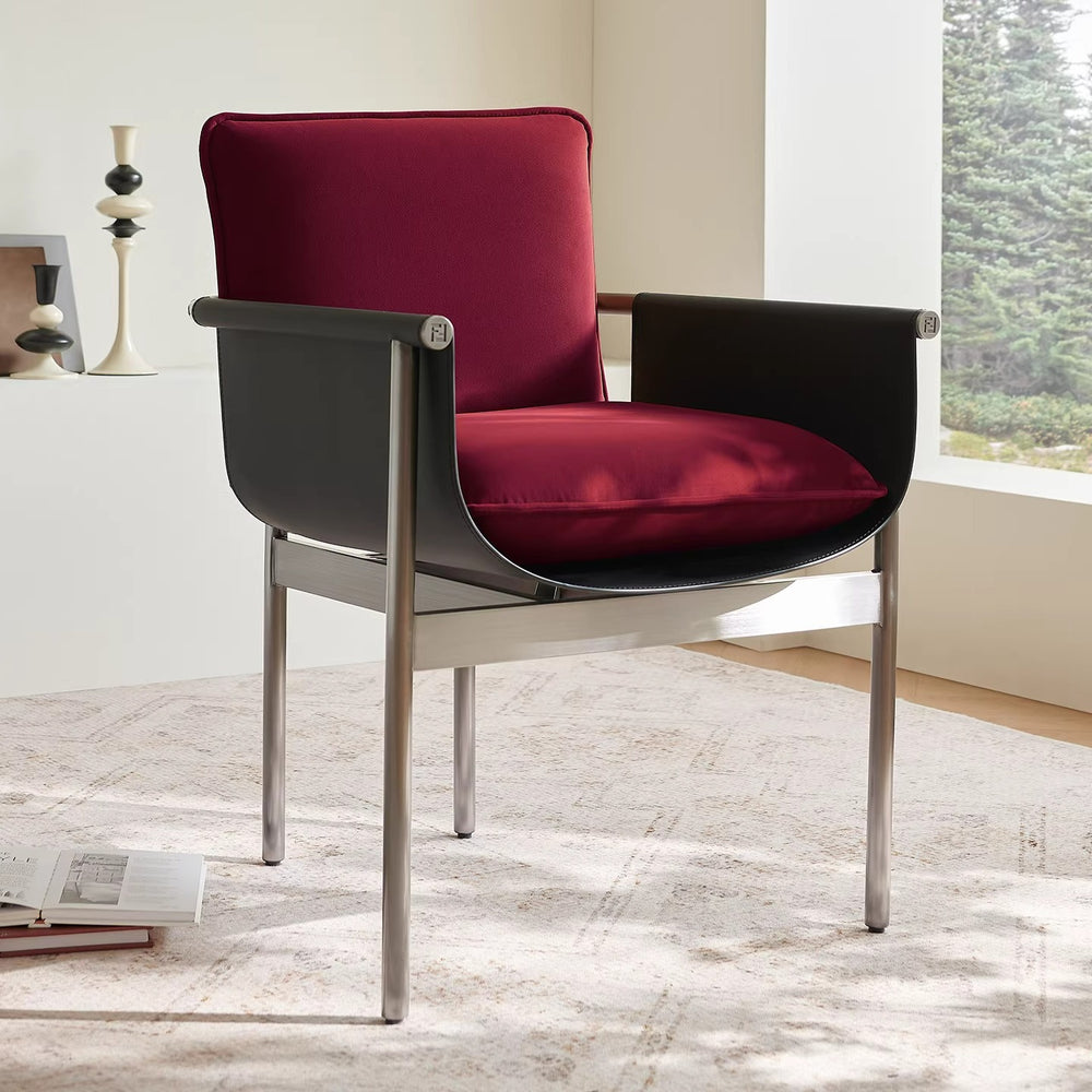 Italian normcore fabric dining chair designer house restaurant saddle leather single chair for home tea room armrest desk chair