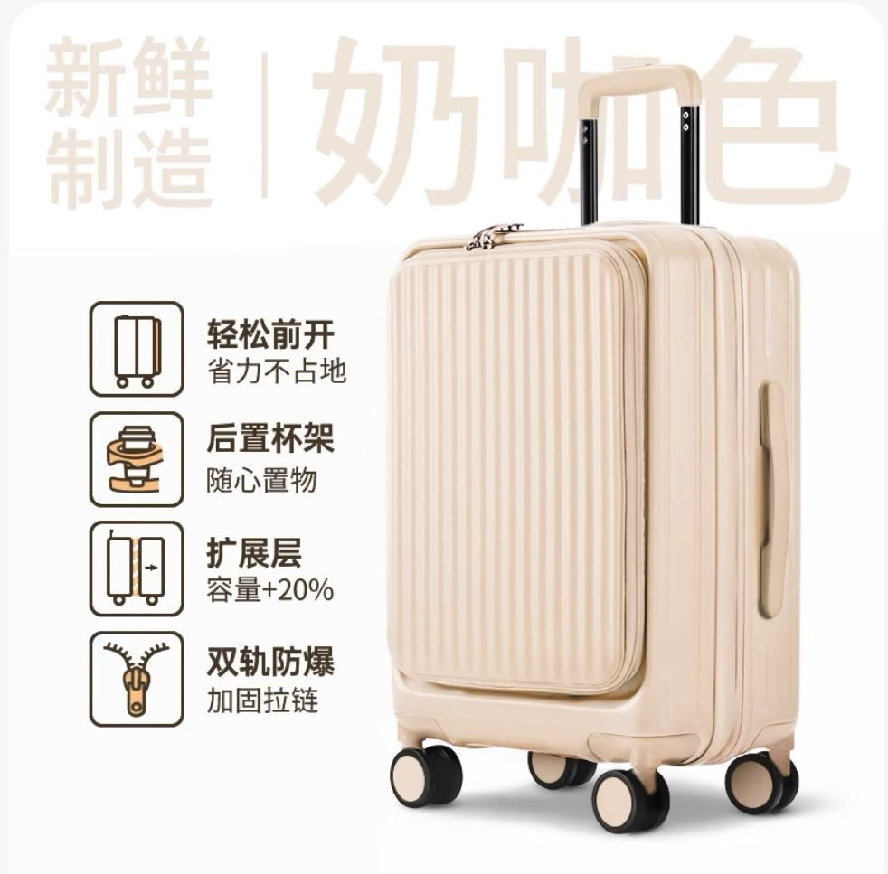 New front open suitcase women's 20-inch small boarding case 24-inch anti-drop trolley case travel bag password case