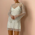cross-border  independent station cross-border women's clothing large and small bubble beads see-through mesh two-piece set suspender dress