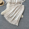 French chic lace cutout two-piece set for women - autumn 2026 elegant fashion outfit - white high-waisted set