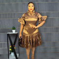 Aliexpress  new european and american cross-border trade african women's plus size five-sleeve pleated ruffle hem dress