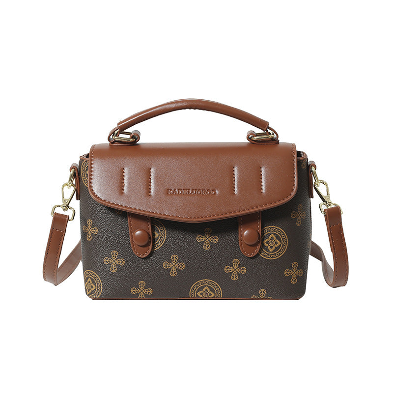 High-end retro print handbag for women, 2025 new color block fashion tote bag, shoulder bag, crossbody commuter small square bag
