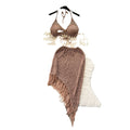 Ins vacation style suit women's sense of design bikini halter vest easiest for match tassel skirt knittingtwo-piece set