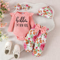 Children's clothingletterlong sleeves + flower bow patternpants