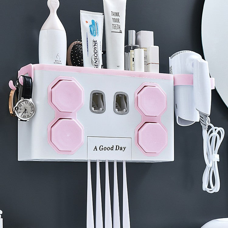 Nordic style multifunctional toothbrush holder set - no drilling required, includes rinse cup, automatic toothpaste dispenser, and toothbrush organizer