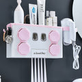 Nordic style multifunctional toothbrush holder set - no drilling required, includes rinse cup, automatic toothpaste dispenser, and toothbrush organizer