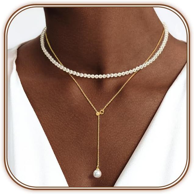 Export fashion new layered imitation pearl necklace stacked y-shaped pearl pendant clavicle chain adjustable easiest for match jewelry