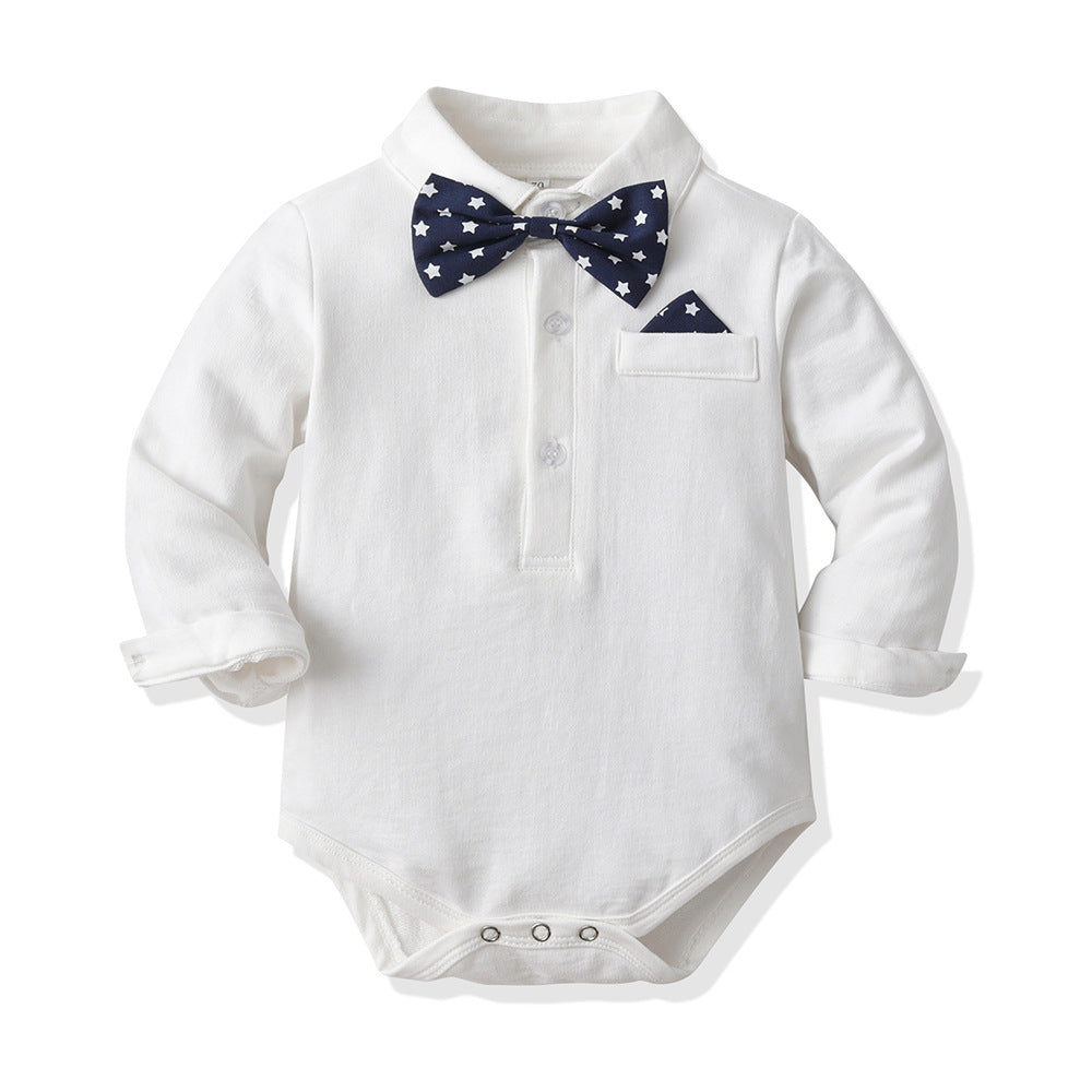 Boys' spring outfit set, long-sleeve romper and bib overalls set, cross-border two-piece baby clothes