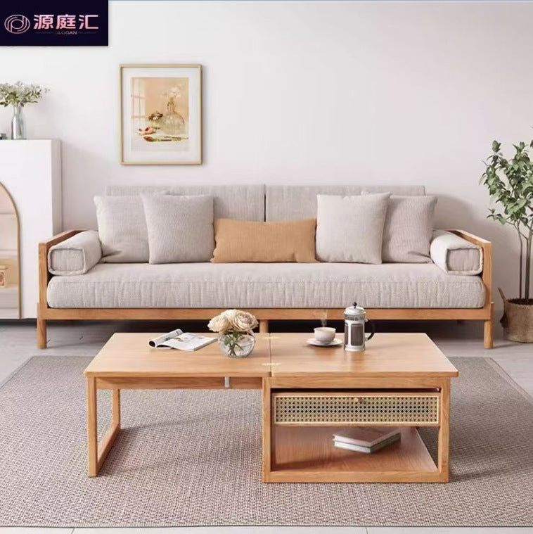Solid wood lift-top coffee table & dining table combo - perfect for small living spaces, japanese-inspired minimalist modern style, light luxury creative double-layer table