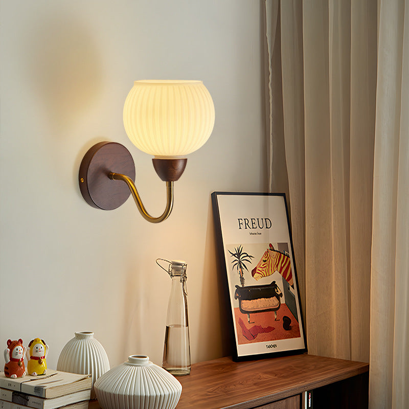 Wall lamp medieval solid wood bedside lamp American retro living room background wall lamp bedroom study aisle staircase entrance lamp