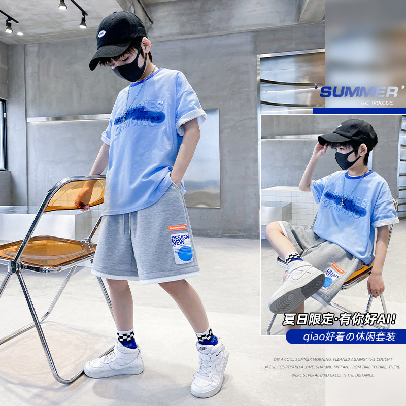 Boys' summer short-sleeve outfit:  new style, trendy two-piece set for older boys and youngsters - lightweight and perfect for sports