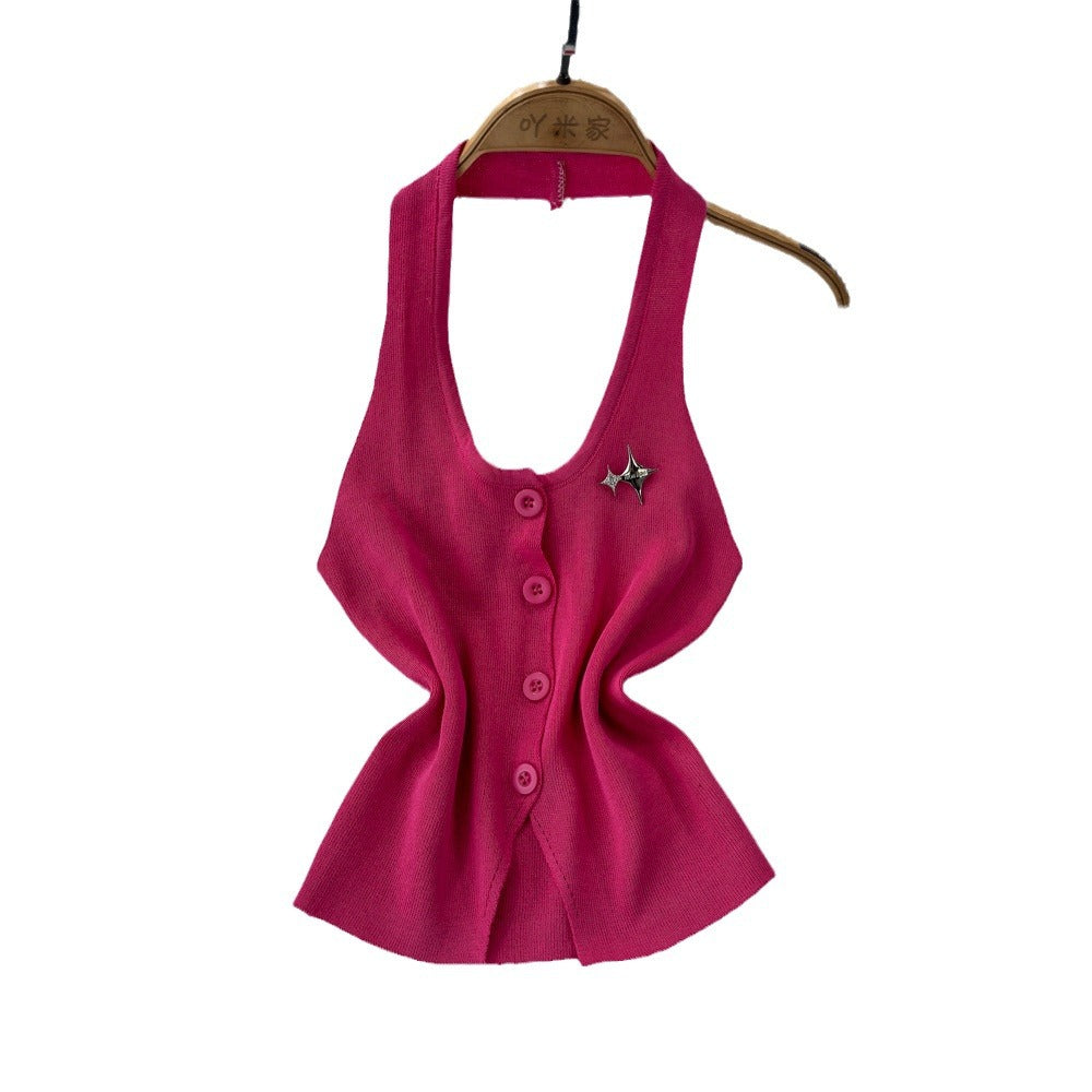 Fashionsense halterbackless single breasted silmslimming lookknitting vest women's outwear western style bottom shirt tops