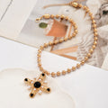 Imitation pearl cross necklace wholesale european and american cross-border pendant niche eight-pointed star retro beaded chain clavicle chain
