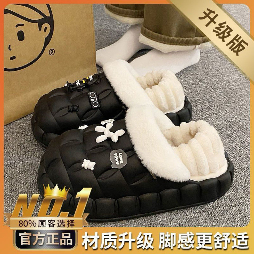 Women's winter waterproof cotton slippers - thick sole, fleece lined, closed toe, cute & cozy indoor slippers for students & dorms - removable warm insole