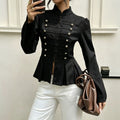 new european and american cross-border fashion: french retro chic, versatile, waist-defining, slim-fit, stand collar, long sleeve jacket top