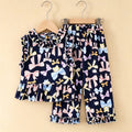 Girls' rayon outerwear set - cartoon print, loungewear, loose fit, breathable, cute summer lightweight lace pajamas