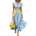 Amazon european style elegant color block ruched v-neck maxi dress - new summer slimming and figure-flattering dress