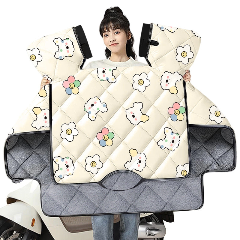 Electric vehicle windshield cover - winter edition: fleece-lined, extra thick, waterproof, cold-proof. universal fit for electric bikes and motorcycles. all-season use, winter style