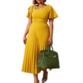 D231 european and american style women's summer  new arrival: elegant, slim-fit, ruffle-trimmed, short-sleeve, pleated export dress