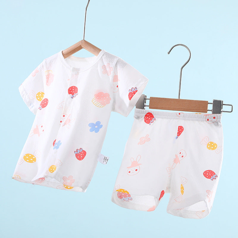 Baby short-sleeve set - summer lightweight cartoon newborn pure cotton kids summer shorts infant clothes spring/summer outfit