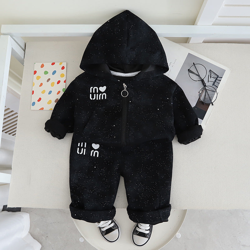 new trendy kids' fashionable baby spring/autumn letter & heart hooded long sleeve two-piece set - girls' spring outfit