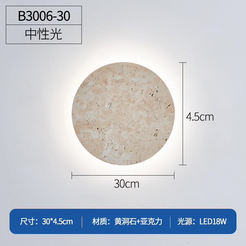 Yellow travertine bedroom bedside wall lamp round sheet designer staircase Japanese wabi-sabi wind living room atmosphere wall lamp