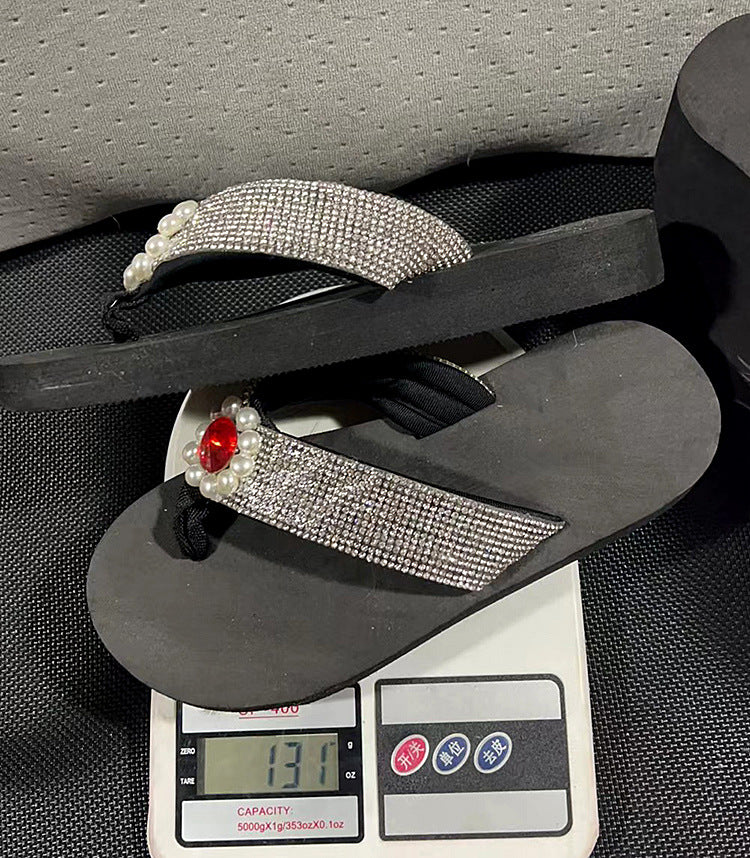 Rhinestone flip-flops cross-border new popular outwear summer women's shoes thick sole non-slip beach flip-flops women's sandals
