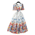 French high-end women's dress - summer  collection: slimming, elegant, and fashionable printed hollow-out crochet lace dress