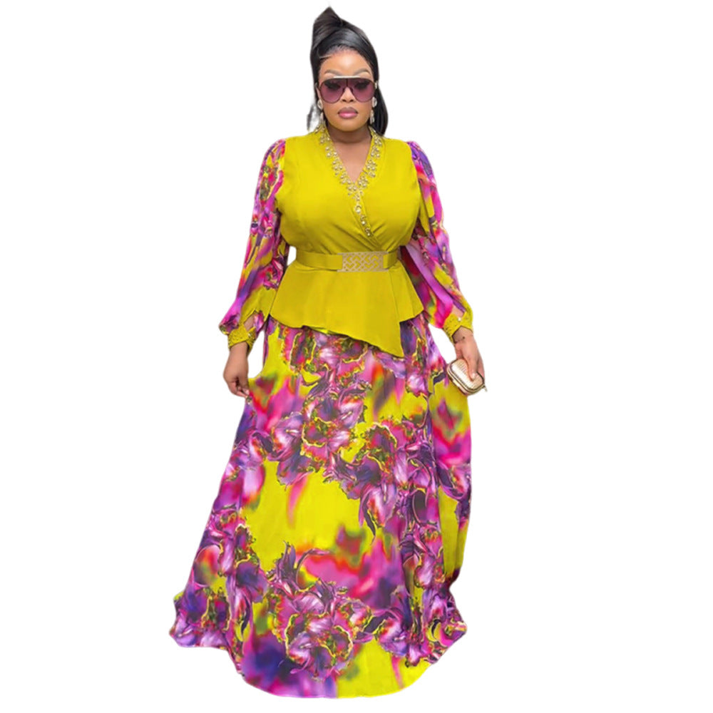 African plus size women's fashion: new irregular two-piece set - trendy export style printed dress for